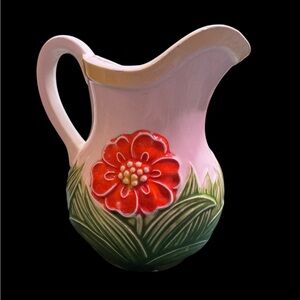 Vintage Japan Floral Ceramic Pitcher with Orange and Green Flower Design